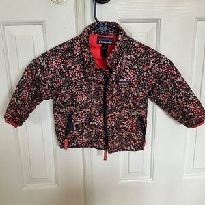 Patagonia Kids Pink and Black Floral Puffer Jacket